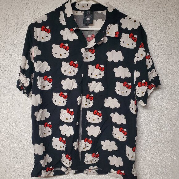 Shirt - Women - Hello Kitty Button Down Small 34/36 - 100% Rayon - Black & White - Picture 1 of 3
